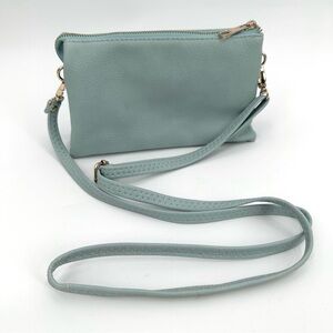 Crossbody Wristlet Purse Bag Seafoam Green Blue Organizer Purse Zippered READ